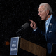 Democratic nominee Joe Biden giving a speech in the rain in Florida.